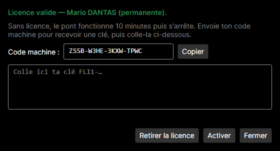 Fenêtre Licence de l'outil de configuration